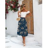 Zeagoo Women’s Midi Skirts High Waisted Pleated A-Line Swing Skirts Summer Long Skirts with Pockets(Pink Floral Navy Print)