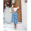 Zeagoo Women’s Midi Skirts High Waisted Pleated A-Line Swing Skirts Summer Long Skirts with Pockets(White Flower Blue Print)