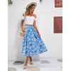 Zeagoo Women’s Midi Skirts High Waisted Pleated A-Line Swing Skirts Summer Long Skirts with Pockets(White Flower Blue Print)