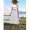 Zeagoo Women’s Midi Skirts High Waisted Pleated A-Line Swing Skirts Summer Long Skirts with Pockets(White Polka Dot)