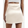 Zeagoo Womens Mini Skirts Elastic High Waisted Skirts Stain A-Line Zipper Party Club Skirt 2026(Beige)