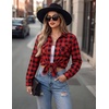 Zeagoo Womens Plaid Flannel Shirt Long Sleeve Top Casual Button Down Blouse(1-red)