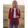 Zeagoo Womens Plaid Flannel Shirt Long Sleeve Top Casual Button Down Blouse(1-red)