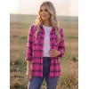 Zeagoo Womens Plaid Flannel Shirt Long Sleeve Top Casual Button Down Blouse(Hot Pink)