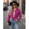 Zeagoo Womens Plaid Flannel Shirt Long Sleeve Top Casual Button Down Blouse(Hot Pink)