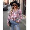 Zeagoo Womens Plaid Flannel Shirt Long Sleeve Top Casual Button Down Blouse(Pink White)
