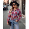 Zeagoo Womens Plaid Flannel Shirt Long Sleeve Top Casual Button Down Blouse(Red Blue)