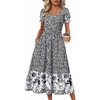 Zeagoo Summer Dresses for Women Flowy Casual Midi Dress Short Sleeve Tiered Dress Beach Vacation Sundresses with Pockets(Black Floral)