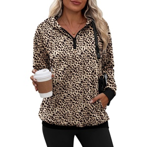 Zeagoo Hoodies for Women Half Zip Up Oversized Sweatshirt Fall Clothes 2026(Leopard)