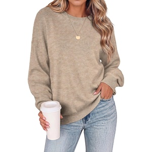Zeagoo Oversized Sweater for Women 2026 Crewneck Long Sleeve Fall Clothes(Beige)