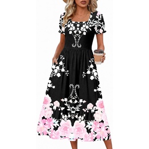 Zeagoo Summer Dresses for Women Flowy Casual Midi Dress Short Sleeve Tiered Dress Beach Vacation Sundresses with Pockets(Bf359)