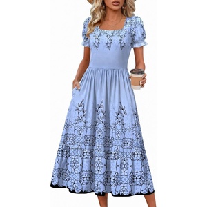 Zeagoo Summer Dresses for Women Flowy Casual Midi Dress Short Sleeve Tiered Dress Beach Vacation Sundresses with Pockets(Sf166)