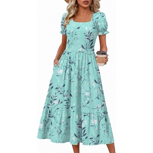 Zeagoo Summer Dresses for Women Flowy Casual Midi Dress Short Sleeve Tiered Dress Beach Vacation Sundresses with Pockets(Sf373)