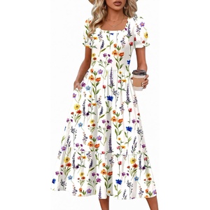 Zeagoo Summer Dresses for Women Flowy Casual Midi Dress Short Sleeve Tiered Dress Beach Vacation Sundresses with Pockets(Wf109)