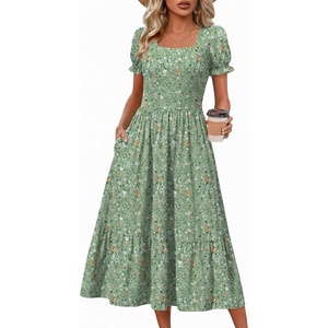 Zeagoo Summer Dresses for Women Flowy Casual Midi Dress Short Sleeve Tiered Dress Beach Vacation Sundresses with Pockets(Xh534)