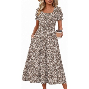 Zeagoo Summer Dresses for Women Flowy Casual Midi Dress Short Sleeve Tiered Dress Beach Vacation Sundresses with Pockets(Xh594)