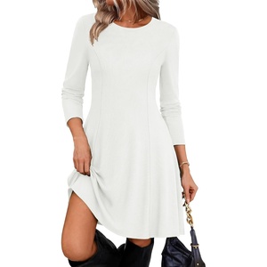 Zeagoo Sweater Dress for Women Fall 2026 Long Sleeve Crew Neck Ribbed Knit Fit and Flare A-Line Dresses(White)