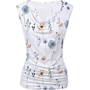 Zeagoo Tank Top for Women Trendy Going Out Tops Sleeveless Shirts Ruched Business Casual Basic Tunic Tops(White Pink Floral)