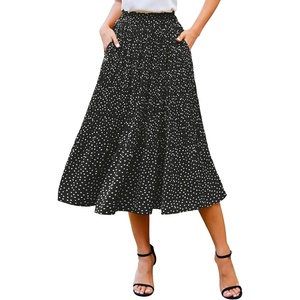 Zeagoo Women’s Midi Skirts High Waisted Pleated A-Line Swing Skirts Summer Long Skirts with Pockets(03-blcack Floral)