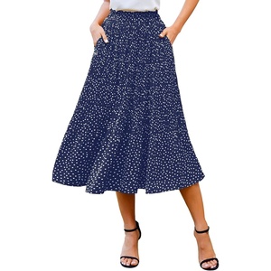 Zeagoo Women’s Midi Skirts High Waisted Pleated A-Line Swing Skirts Summer Long Skirts with Pockets(Blue-dot)