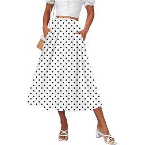 Zeagoo Women’s Midi Skirts High Waisted Pleated A-Line Swing Skirts Summer Long Skirts with Pockets(White Polka Dot)