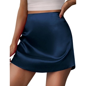 Zeagoo Womens Mini Skirts Elastic High Waisted Skirts Stain A-Line Zipper Party Club Skirt 2026(Navy Blue)