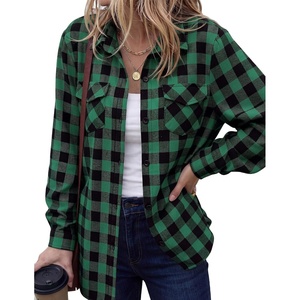 Zeagoo Womens Plaid Flannel Shirt Long Sleeve Top Casual Button Down Blouse(1-green)