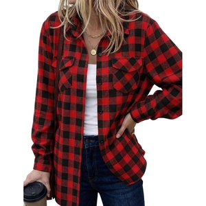 Zeagoo Womens Plaid Flannel Shirt Long Sleeve Top Casual Button Down Blouse(1-red)