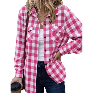 Zeagoo Womens Plaid Flannel Shirt Long Sleeve Top Casual Button Down Blouse(1-rose)