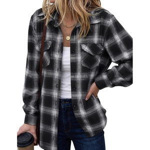 Zeagoo Womens Plaid Flannel Shirt Long Sleeve Top Casual Button Down Blouse(Black White)