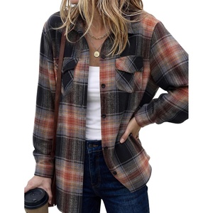 Zeagoo Womens Plaid Flannel Shirt Long Sleeve Top Casual Button Down Blouse(Caramel Black)