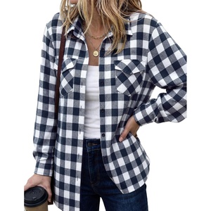 Zeagoo Womens Plaid Flannel Shirt Long Sleeve Top Casual Button Down Blouse(Dark Blue)