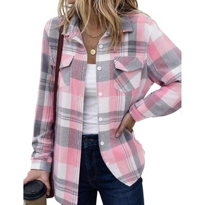 Zeagoo Womens Plaid Flannel Shirt Long Sleeve Top Casual Button Down Blouse(Pink White)