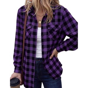 Zeagoo Womens Plaid Flannel Shirt Long Sleeve Top Casual Button Down Blouse(Purple Black)