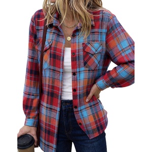 Zeagoo Womens Plaid Flannel Shirt Long Sleeve Top Casual Button Down Blouse(Red Blue)