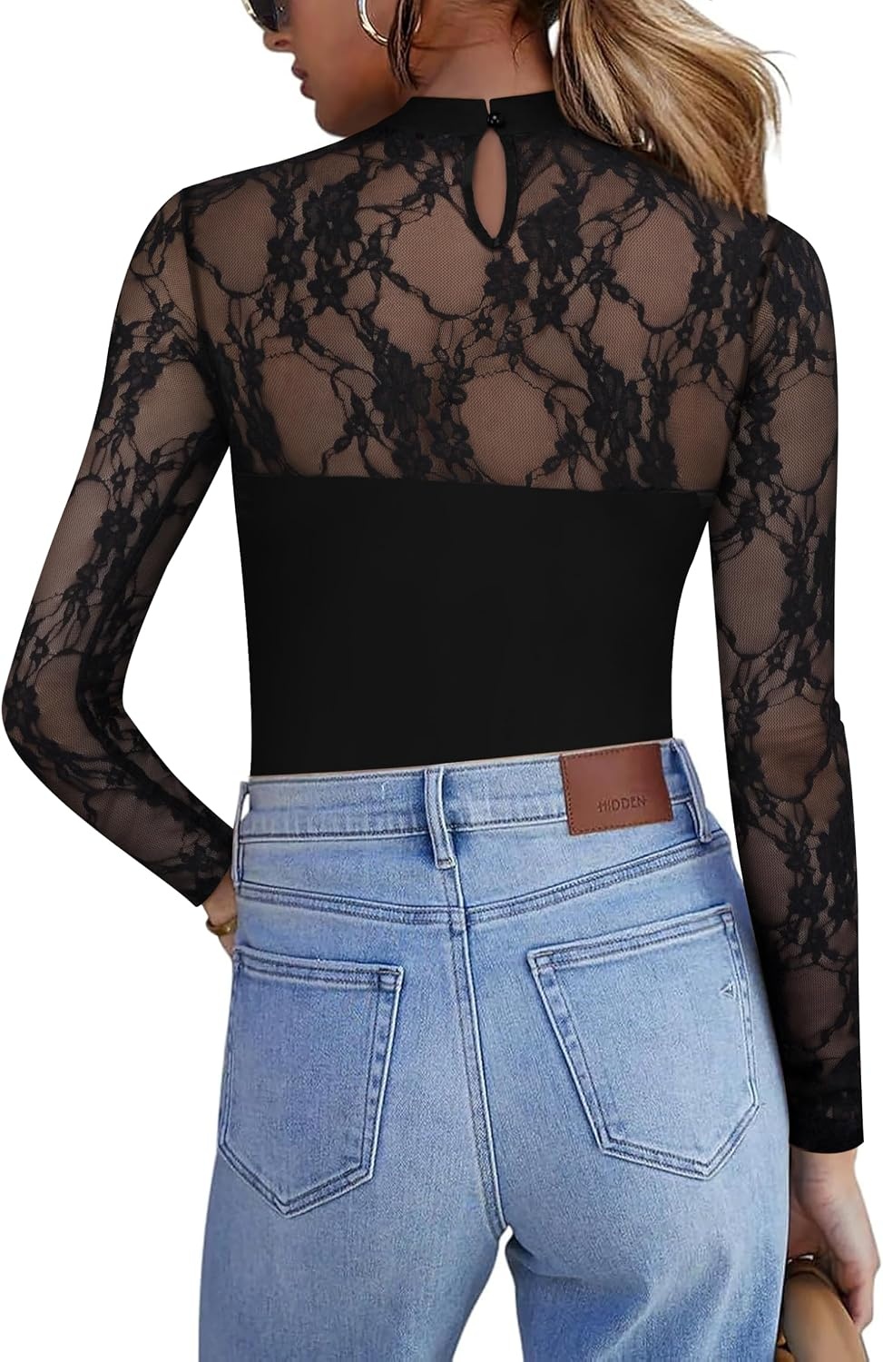 image:imageZeagoo Long Sleeve Shirts for Womens Lace Tops Mesh Sheer Sexy Fall BlouseBlack