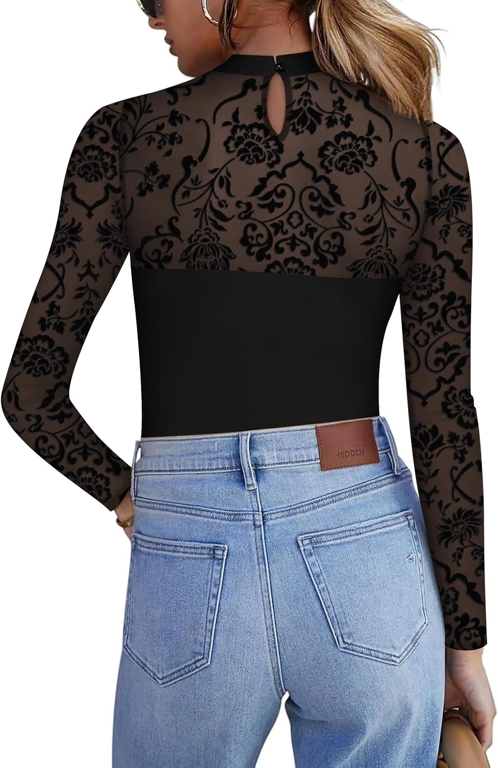 image:imageZeagoo Long Sleeve Shirts for Womens Lace Tops Mesh Sheer Sexy Fall BlouseBlack Floralsa1