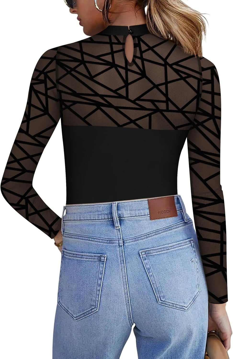 image:imageZeagoo Long Sleeve Shirts for Womens Lace Tops Mesh Sheer Sexy Fall BlouseBlack Gridsa3