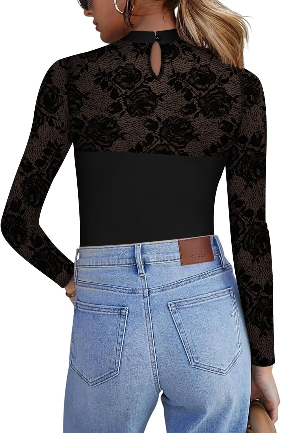 image:imageZeagoo Long Sleeve Shirts for Womens Lace Tops Mesh Sheer Sexy Fall BlouseBlack Rosessa5