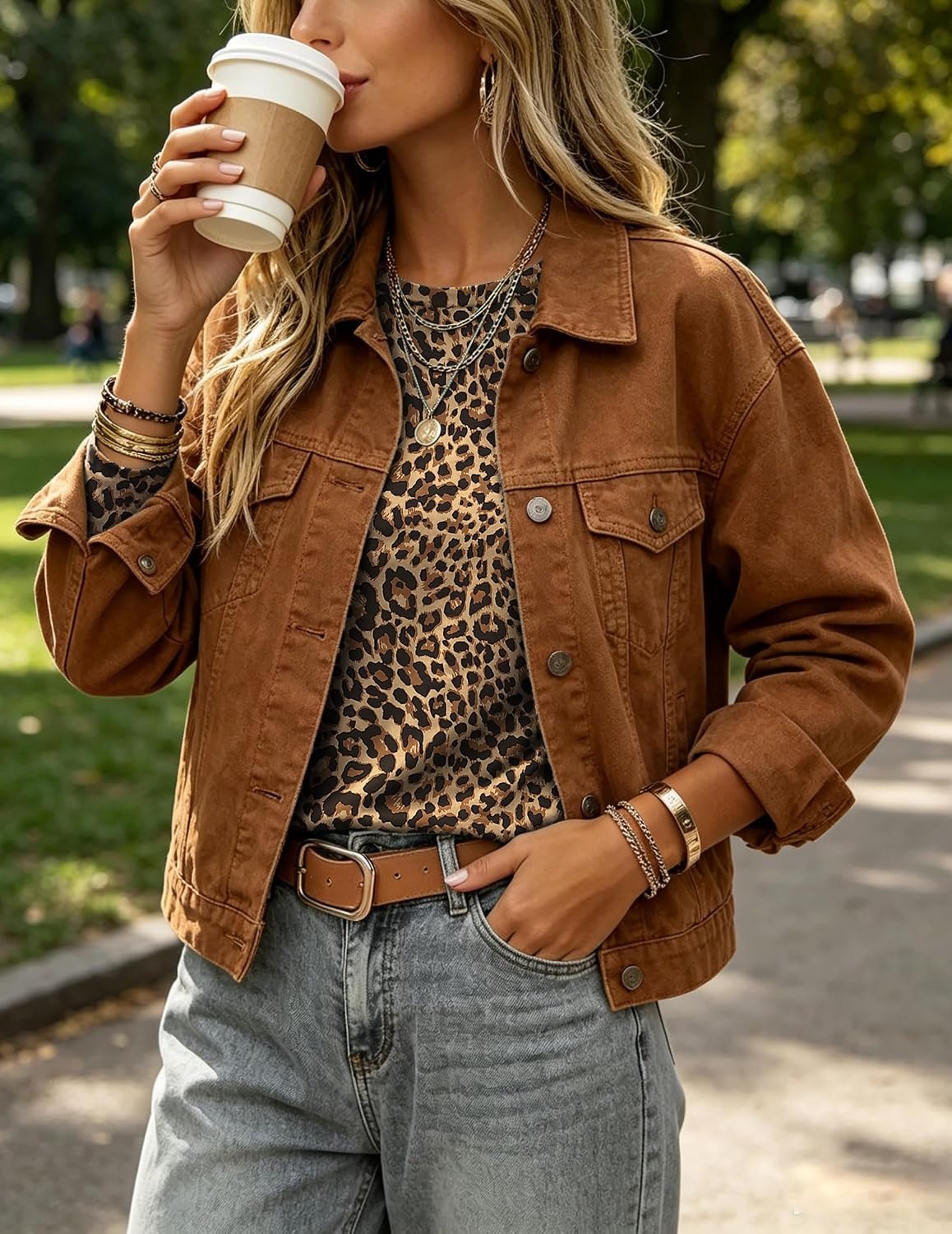 image:imageZeagoo Women Crewneck Casual Long Sleeve Tops Fall Tshirts LayerZ Leopard 136