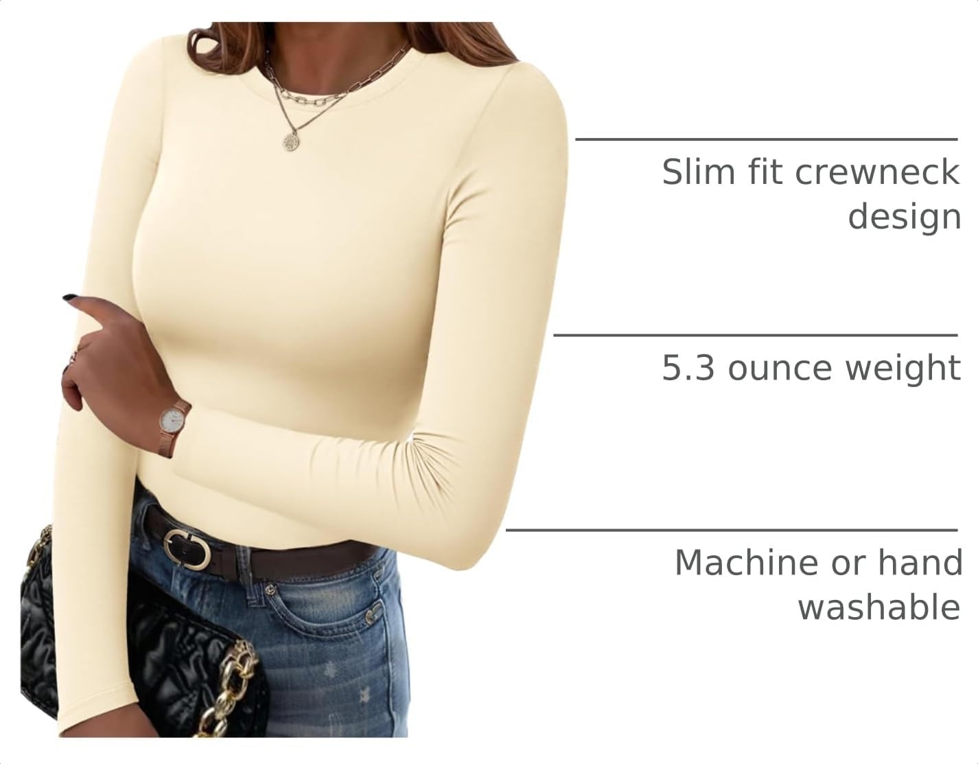 image:imageZeagoo Women Long Sleeve Shirts Crewneck Slim Fit Tops Going Out Basic TeeLong Sleeveapricot