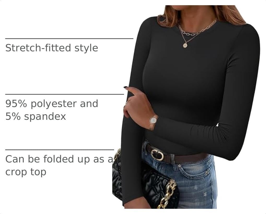 image:imageZeagoo Women Long Sleeve Shirts Crewneck Slim Fit Tops Going Out Basic TeeLong Sleeveblack