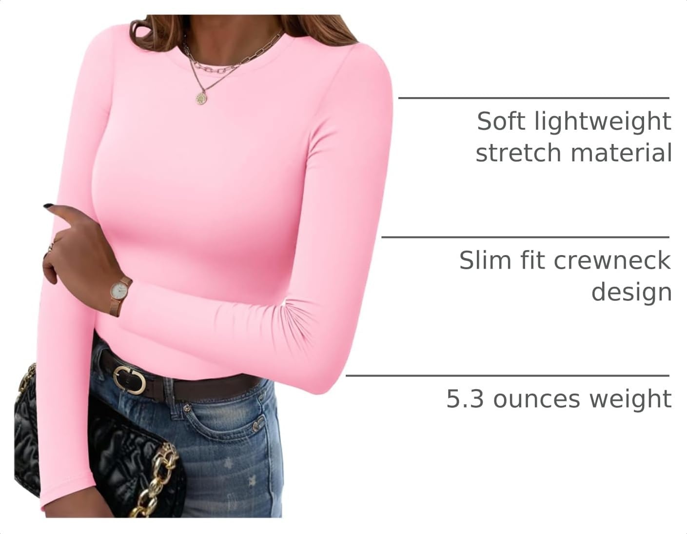 image:imageZeagoo Women Long Sleeve Shirts Crewneck Slim Fit Tops Going Out Basic TeeLong Sleevepink