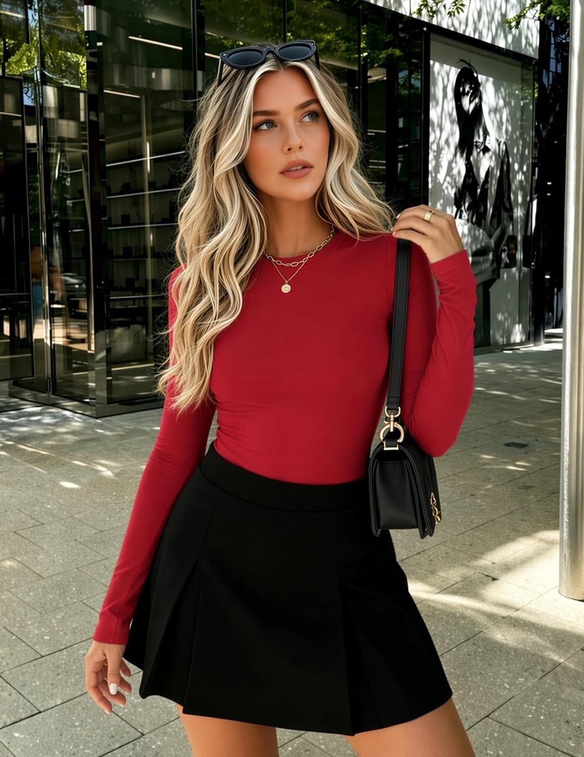 image:imageZeagoo Women Long Sleeve Shirts Crewneck Slim Fit Tops Going Out Basic TeeLong Sleevered