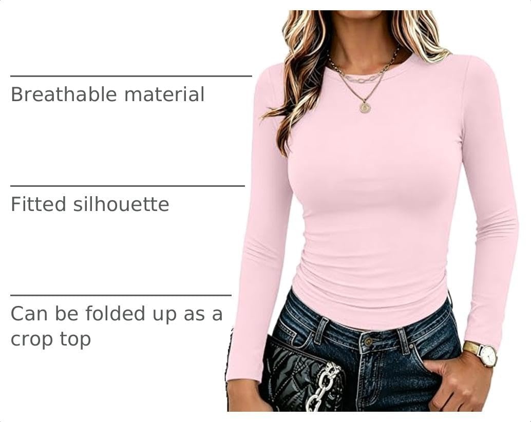 image:imageZeagoo Women Long Sleeve Shirts Slim Fit Going Out Tops Crewneck Basic TeePink