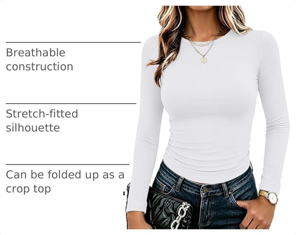 image:imageZeagoo Women Long Sleeve Shirts Slim Fit Going Out Tops Crewneck Basic TeeWhite