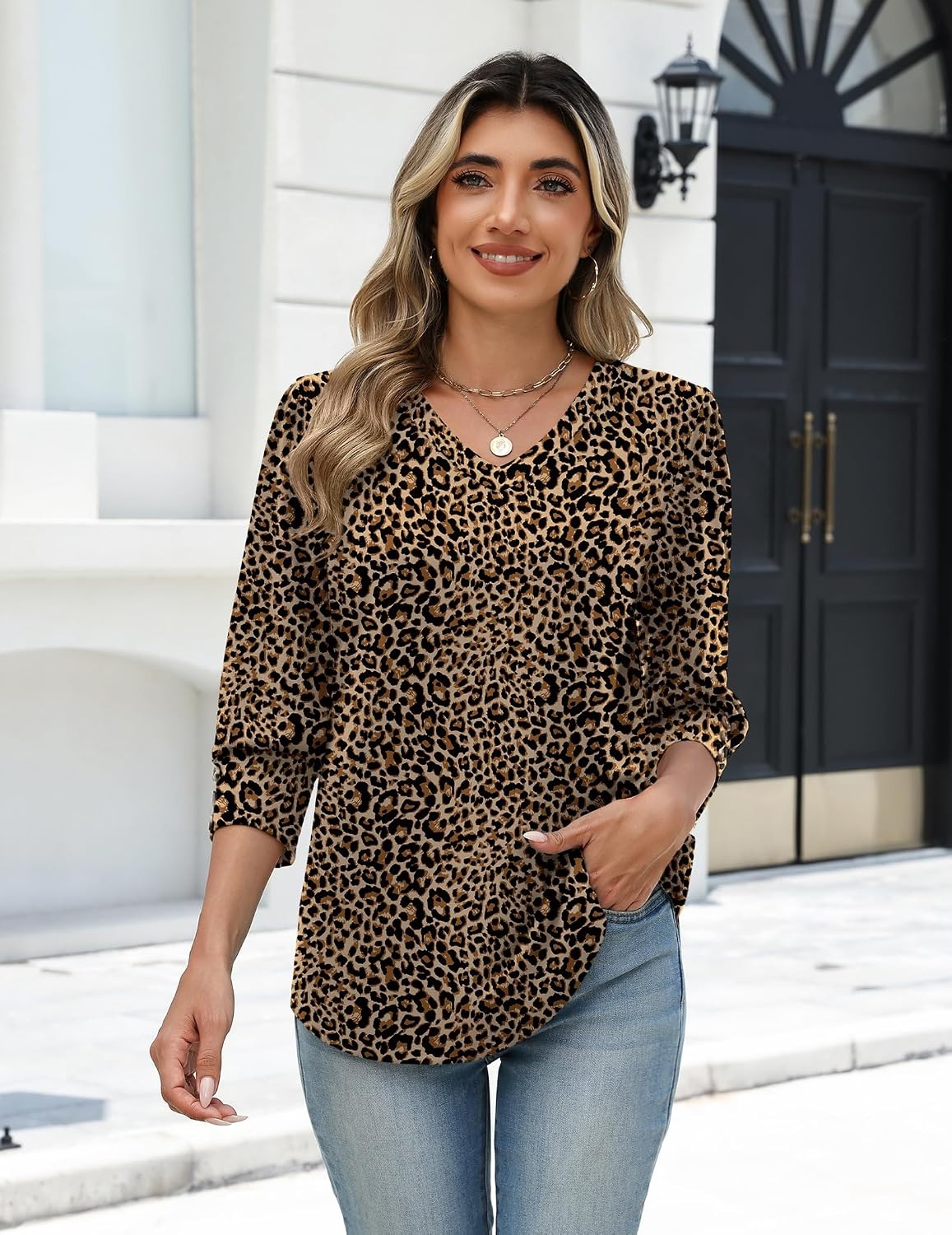 image:imageZeagoo Womens 34 Sleeve V Neck T Shirts Dressy Casual Tops01an136