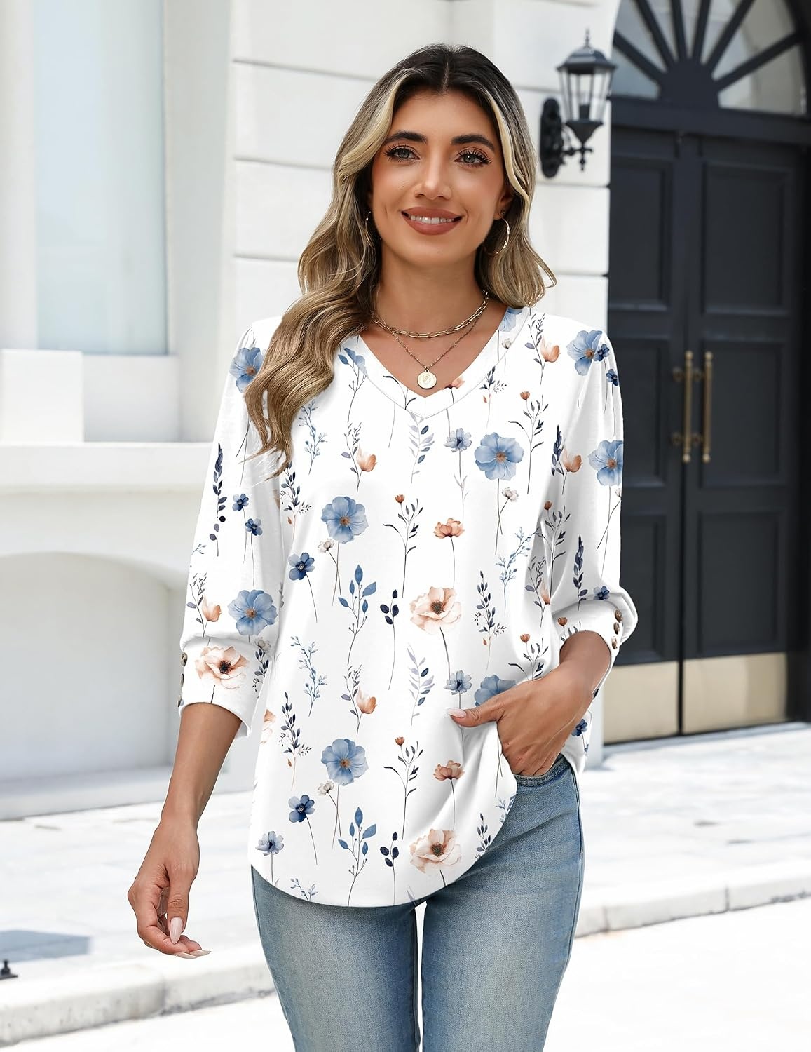image:imageZeagoo Womens 34 Sleeve V Neck T Shirts Dressy Casual Tops01bf290