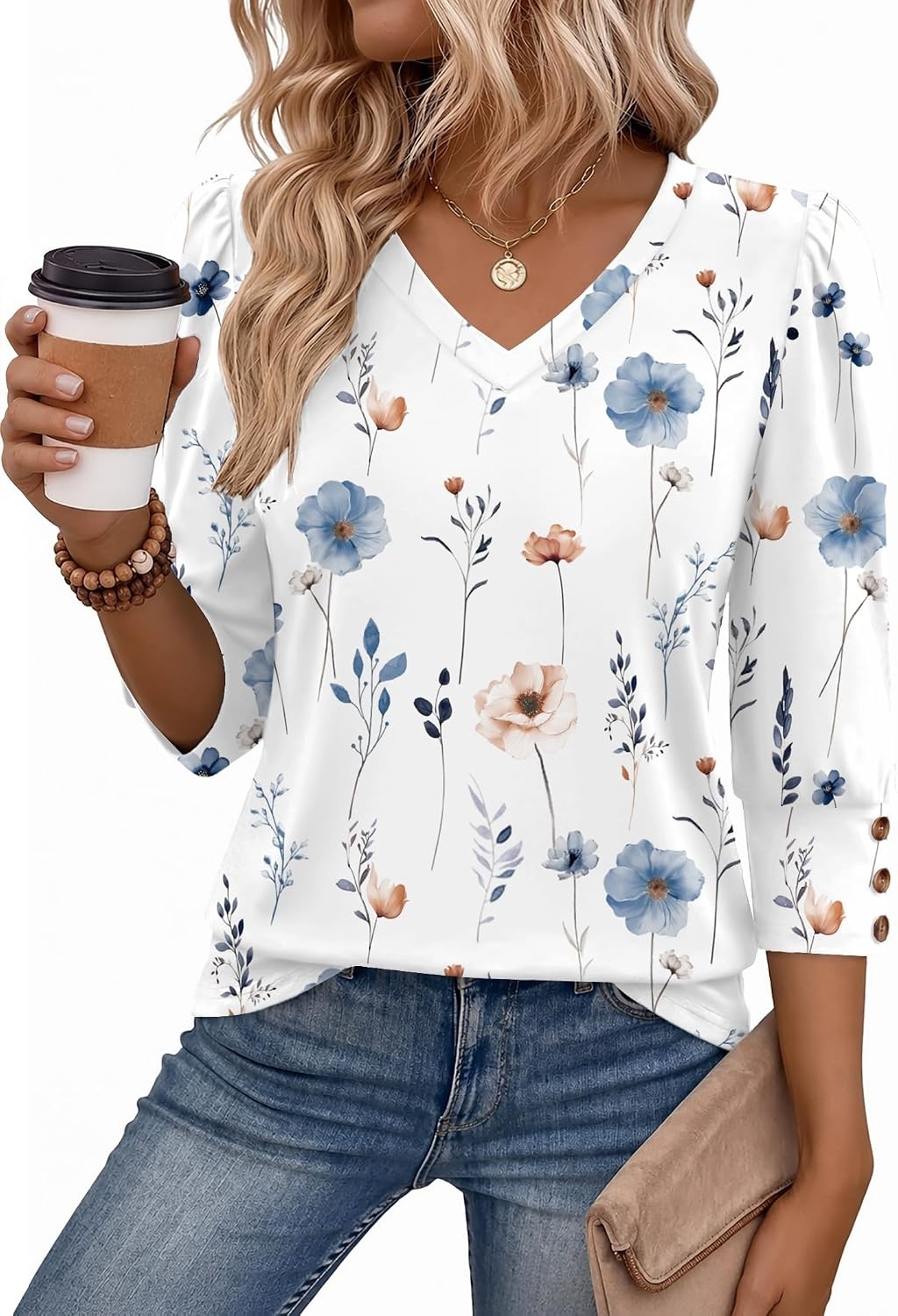 image:imageZeagoo Womens 34 Sleeve V Neck T Shirts Dressy Casual Tops01bf290