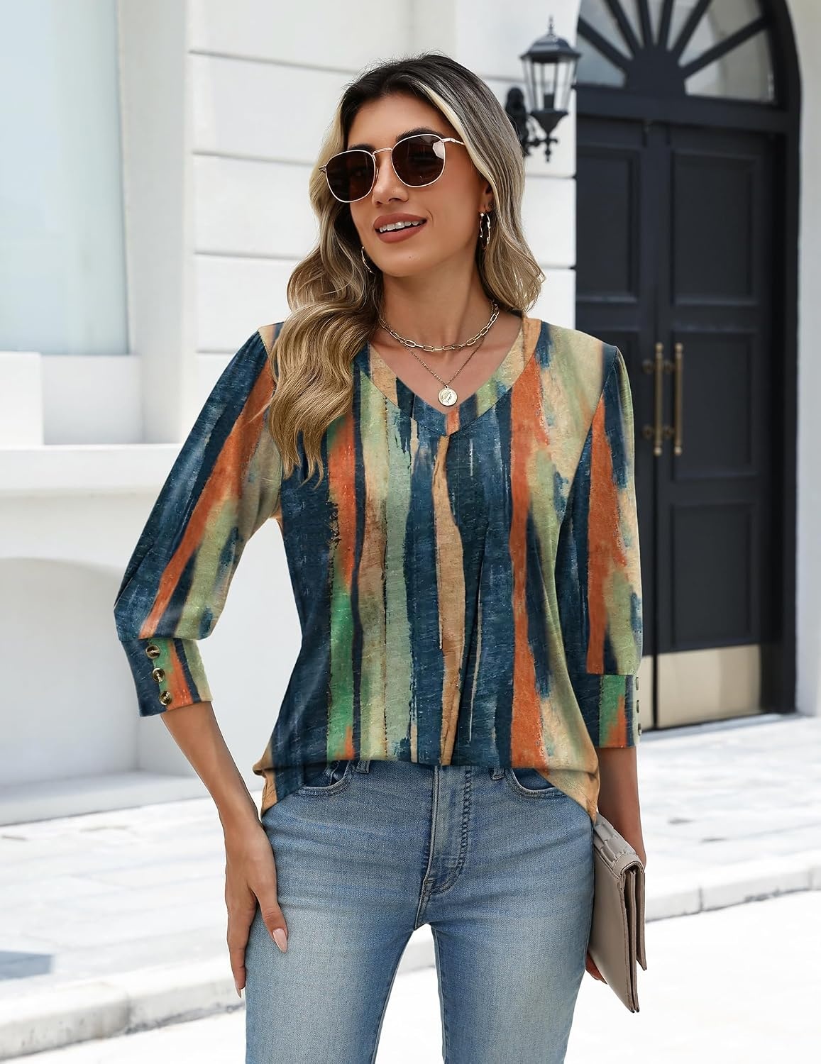 image:imageZeagoo Womens 34 Sleeve V Neck T Shirts Dressy Casual Tops01cx289